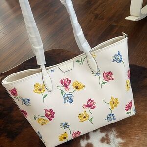 Kate Spade Sutton Large Tote Bag Ivory Tulip Toss Cream Floral Purse KB293